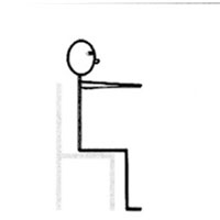 A stick figure sitting on a chair with their arms in front of them, with their hands together