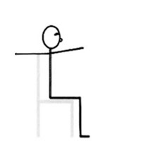 A stick figure sitting on a chair with their arms outstretched horizontally away from them