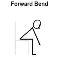 A stick figure sitting on a chair leaning forward. The words at the top of the image say "Forward Bend"