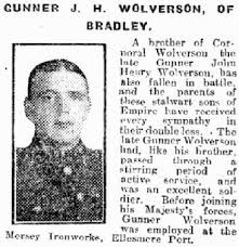 newspaper clipping from the war showing a photo and some text